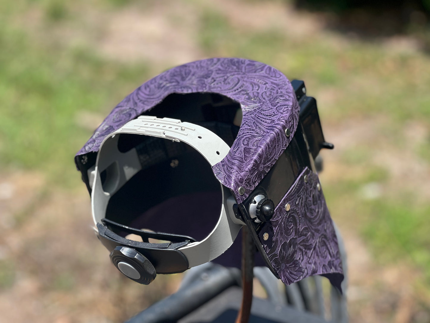 Purple floral chopped tiger hood