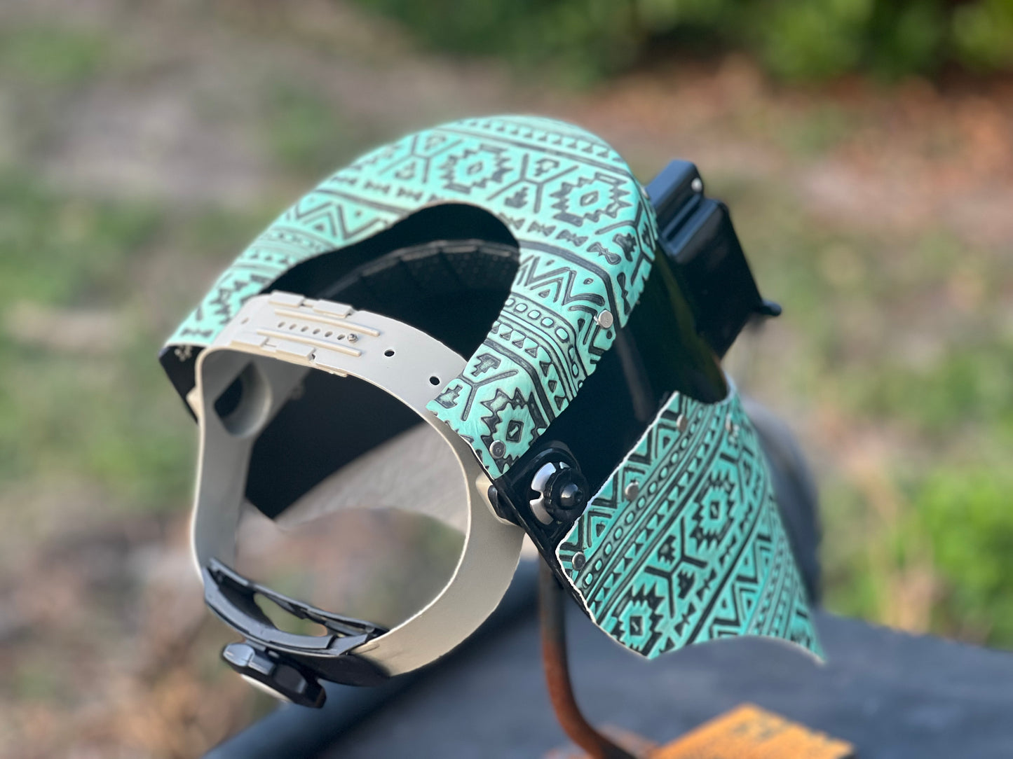 Turquoise Aztec chopped tiger hood