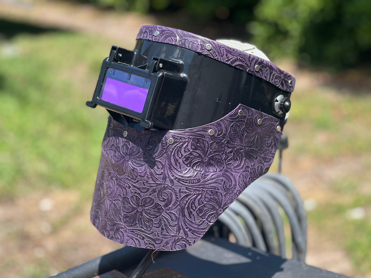 Purple floral chopped tiger hood