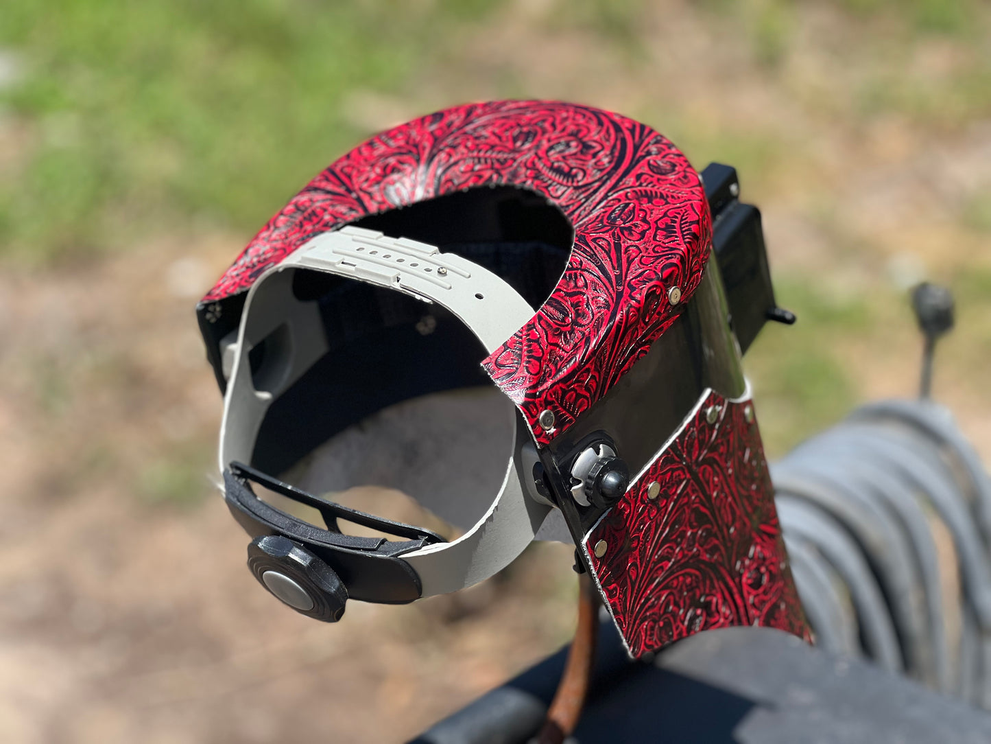 Red floral chopped tiger hood
