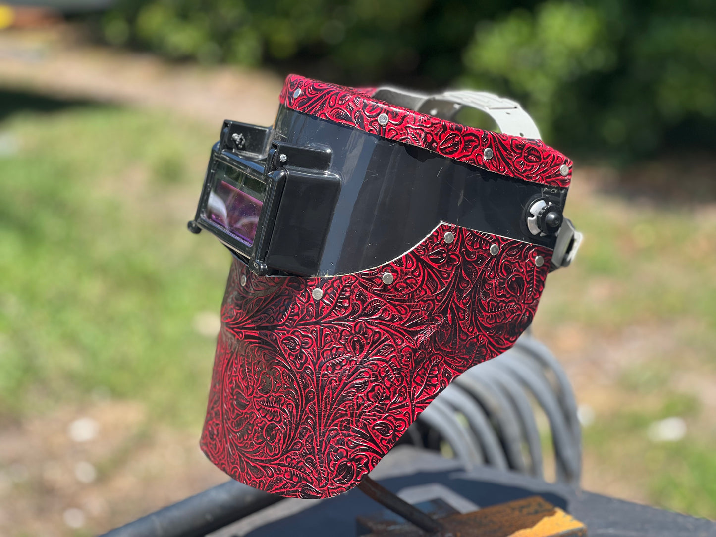 Red floral chopped tiger hood