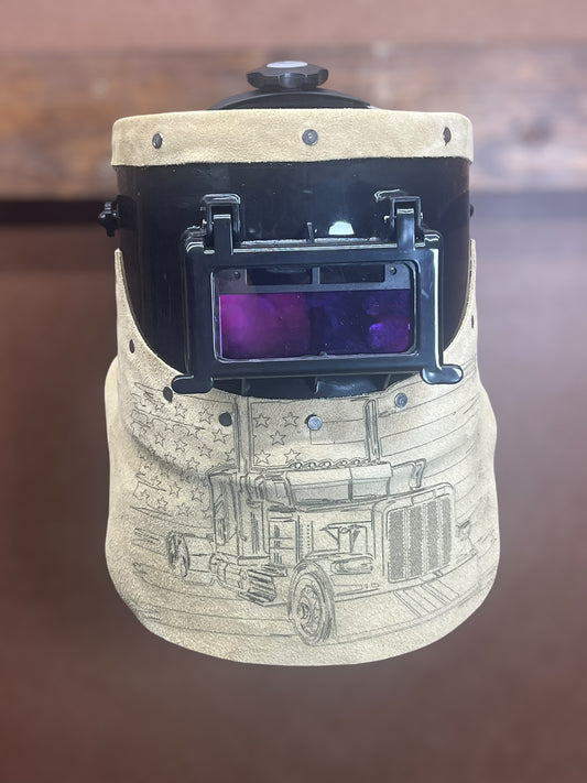 Custom, compact, leather welding hood