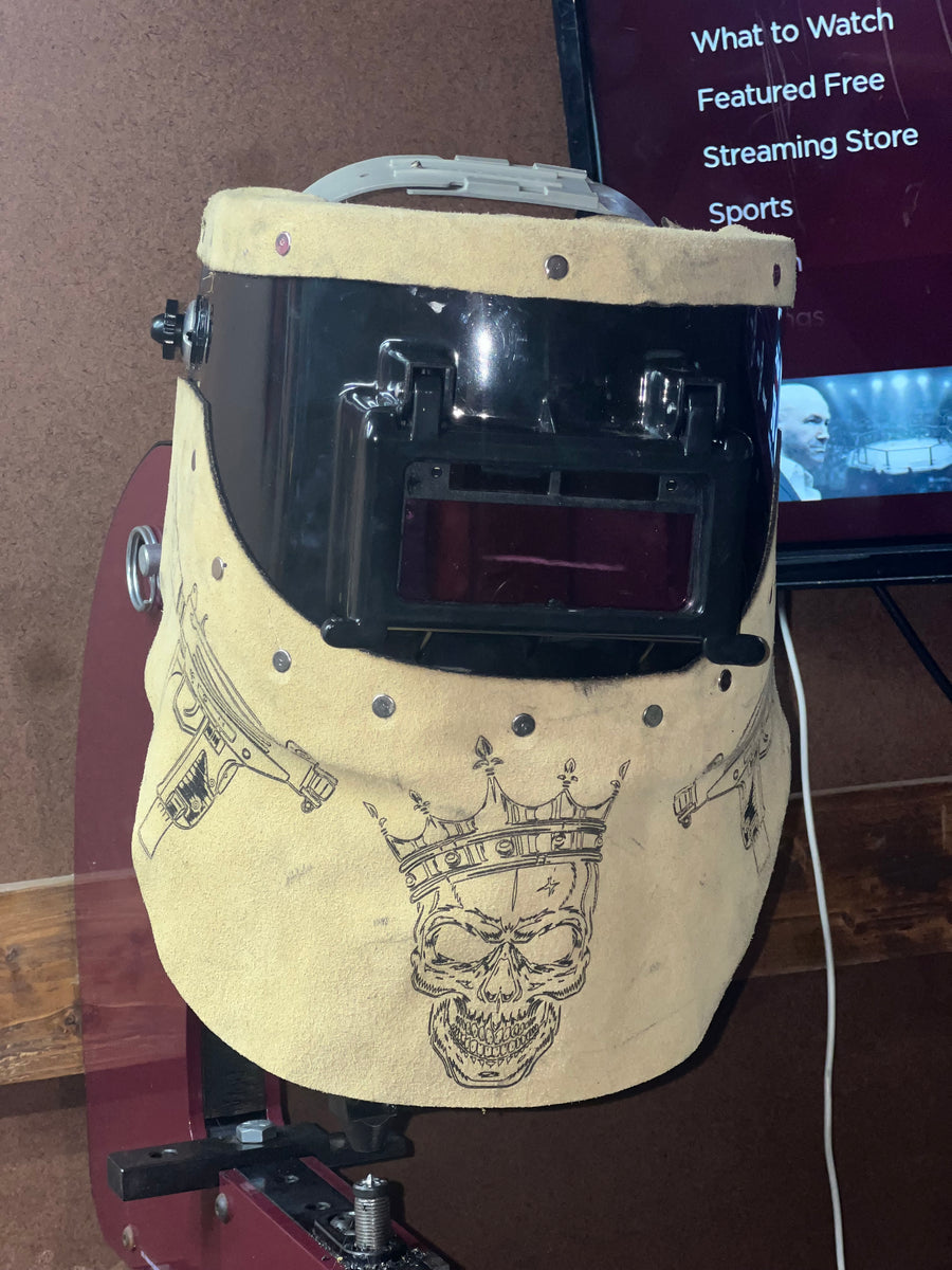 Gangster custom welding hood. – Southern leather works