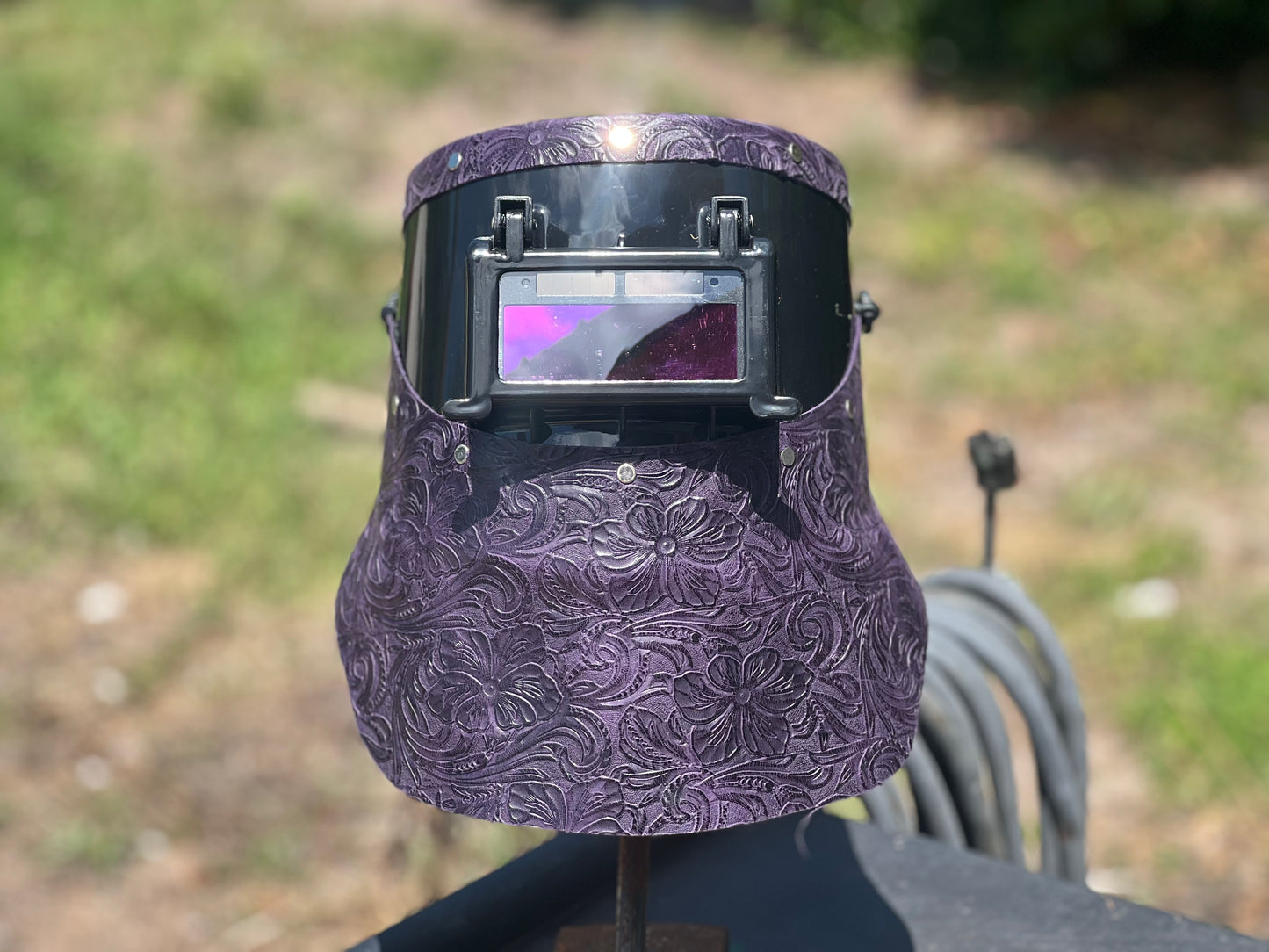 Purple floral chopped tiger hood