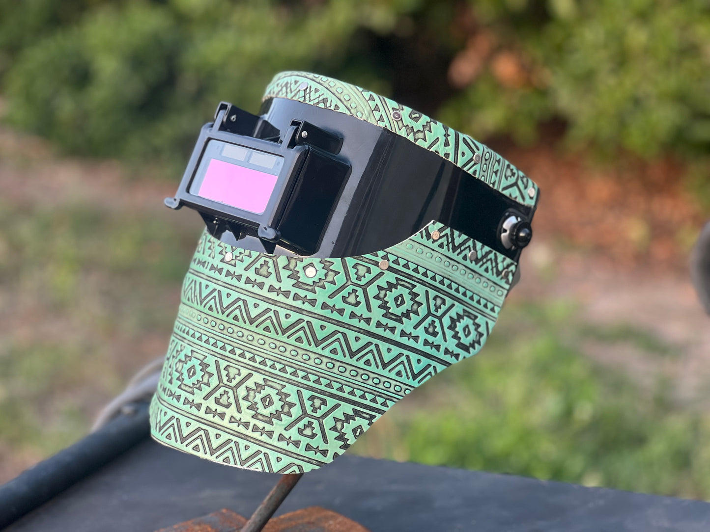 Turquoise Aztec chopped tiger hood