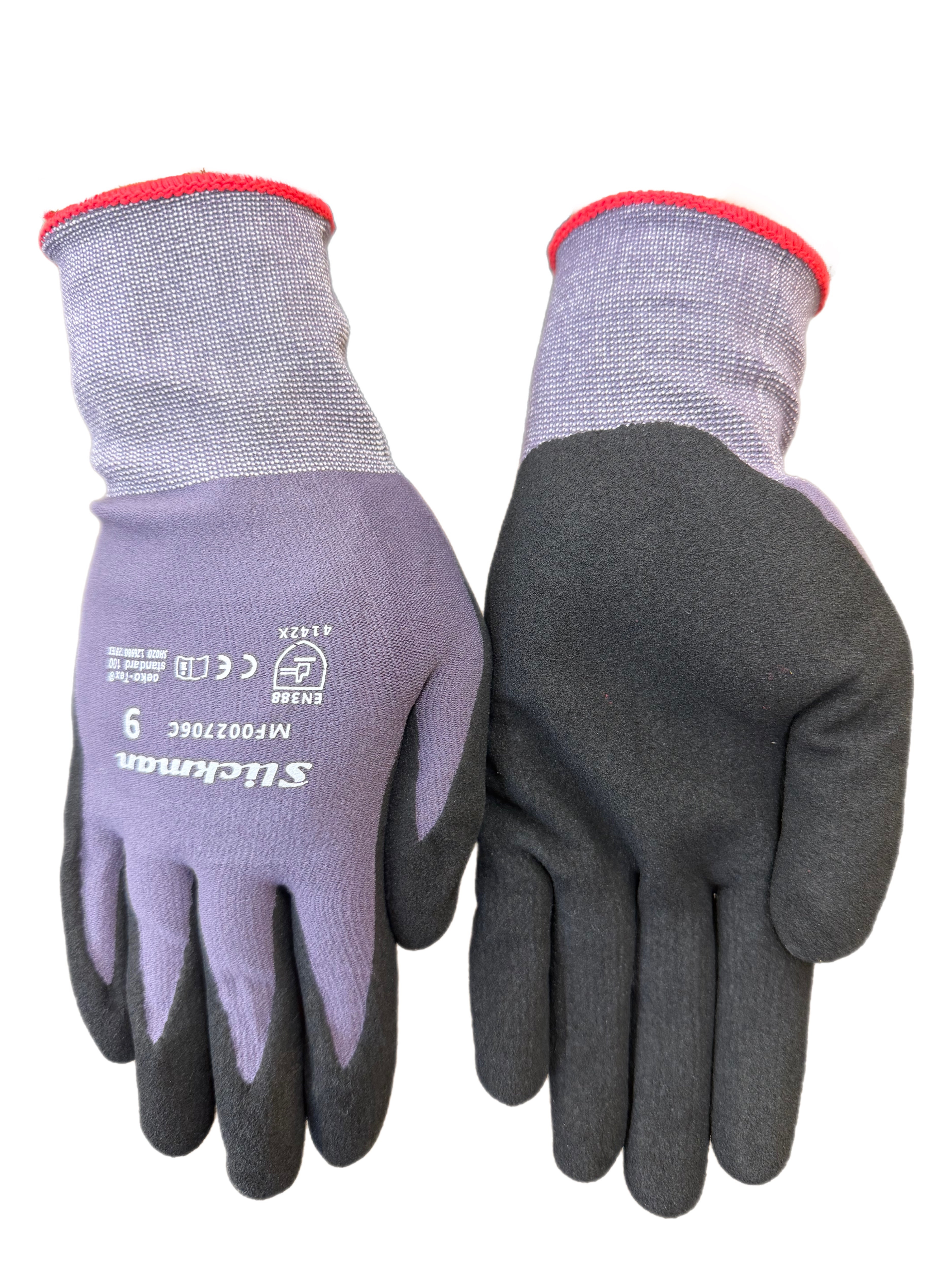 Slickman 12 Pack Nylon Nitrile Dipped Work Gloves