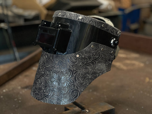 Double Chopped Tiger Welding Hood — Black Leather