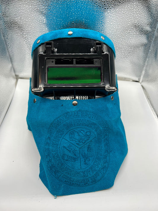 Bright blue custom boilermaker auto darkening flip lense welding hood