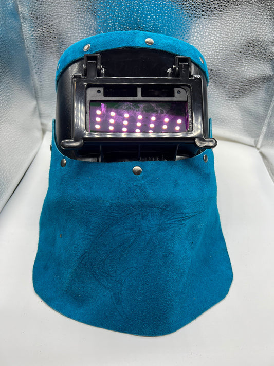 Electric blue custom sailfish flip lense auto darkening welding hood.