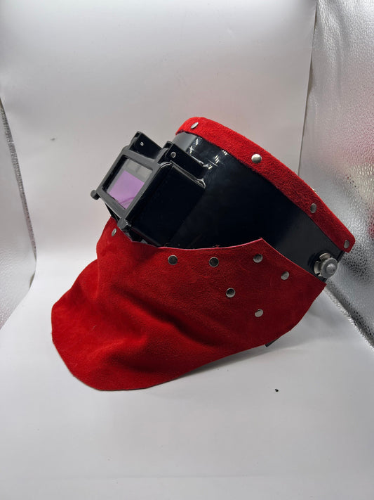 Cool custom Red leather welding helmet with auto darkening