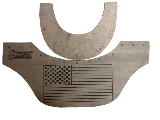 Custom engraved tan American flag leather kit for pipeliner hood.