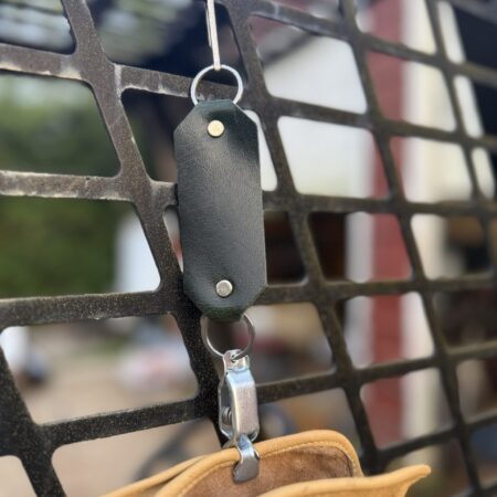 A photo of a leather work glove lanyard.